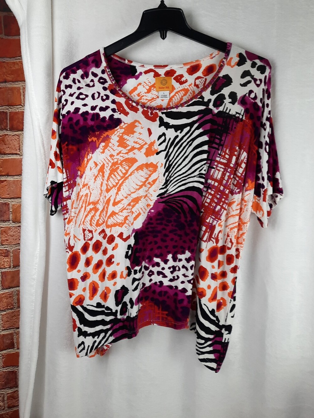 Ruby Rd. Vibrant Purple and Orange Animal Print Top